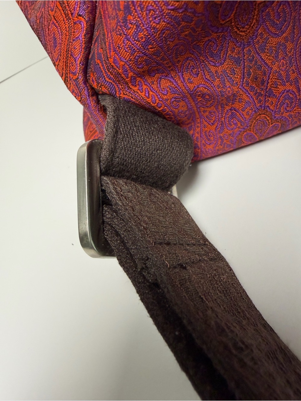 Robert Graham Stellen Rucksack Paisley Red Purple Silk + Brown Leather, Backpack - Picture 11 of 16